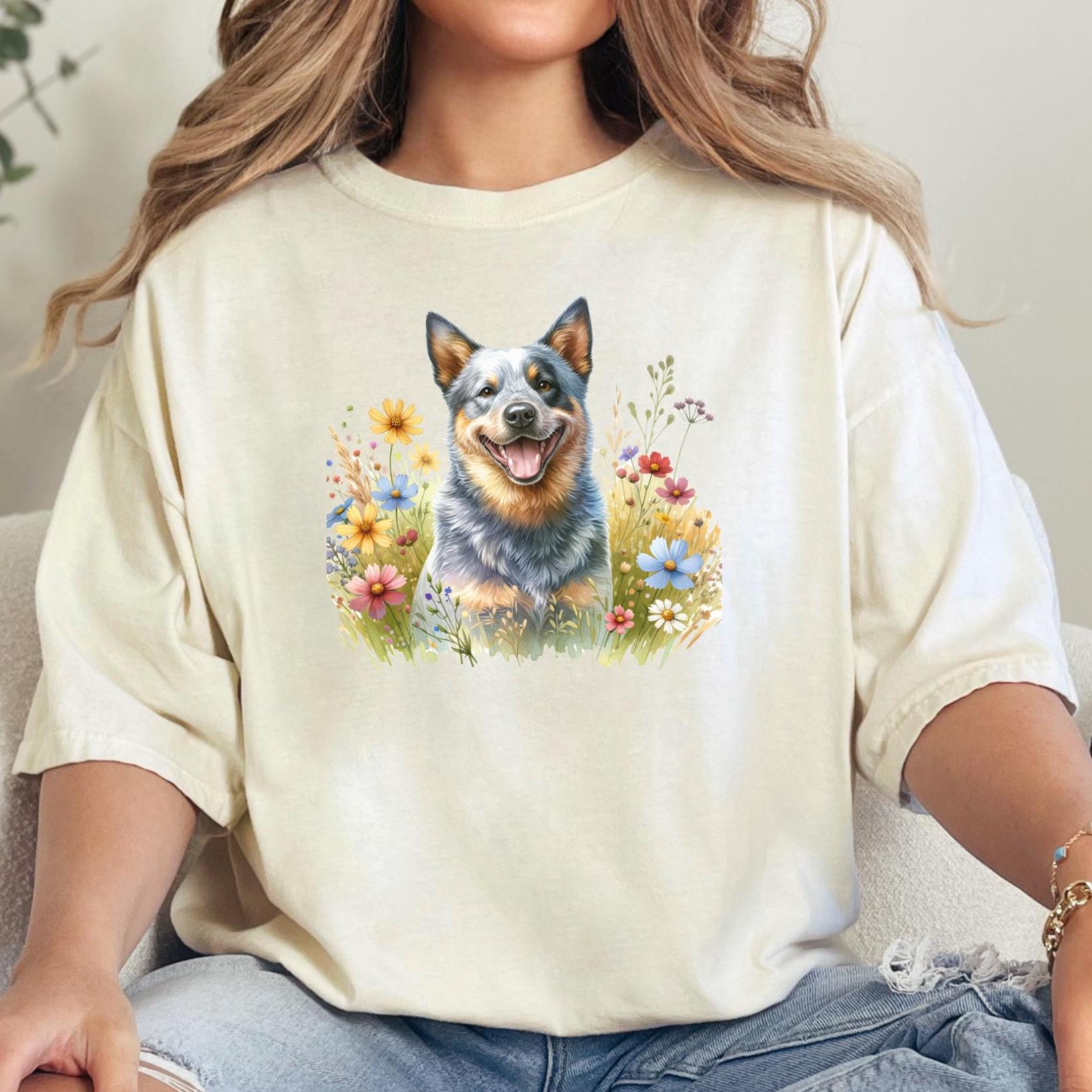 Australian Cattle Dog Wildflowers Shirt, Floral Heeler Dog Lover Crewneck, Botanical Heeler Mom Pullover, Gift for Blue or Red Heeler Owner