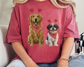 Custom Comfort Colors Valentine Dog T-Shirt based on Photo & Name, Personalized Dog Cat Lover Gift, Women Valentine Day Tee