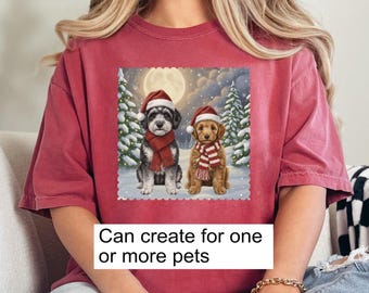 Custom Comfort Colors Christmas Dog TShirt with Pet Photo & Name – Personalized Dog Lover Gift – Festive Cute Dog Shirt Holiday Party