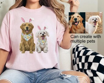 Custom Easter Pet T-Shirt based on Photo & Name, Personalized Dog Cat Lover Gift, Women Easter Sweater