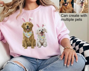 Custom Easter Pet Sweatshirt based on Photo & Name, Personalized Dog Cat Lover Gift, Women Easter Sweater