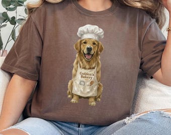 Golden Retriever Baker Shirt, Golden Mama Tee, Dog Chef Shirt, Cute Dog Lover Gift, Comfort Colors T-Shirt, Cozy Bakery Theme