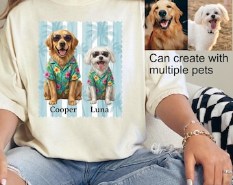 Custom Hawaiian Dog Shirt, Personalized Tropical Pet Portrait Shirt, Beach Vacation Dog Shirt, Summer Pet Shirt with Name, Dog Lover Gift