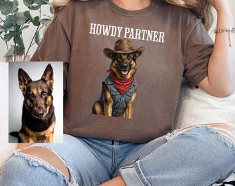 Turn Your Pet Into a Cowboy Shirt, Custom Dog Portrait Tee, Funny Pet Costume Shirt, Dog Lover Gift, Cat Mom Gift, Comfort Colors Shirt