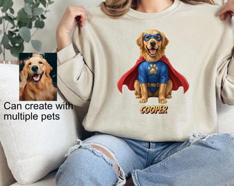 Custom Superhero Dog Sweatshirt From Photo, Personalized Pet Portrait Sweater, Funny Dog Costume Shirt, Unique Gift for Dog and Cat Lovers