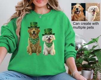 Custom St Patricks Day Dog Cat Sweatshirt based on Photo & Name, Personalized Dog Cat Lover Gift, Women Saint Paddys Day Sweater