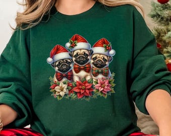 Pug Christmas Sweatshirt, Pug Dog Lover Holiday Sweater, Christmas Dog Shirt