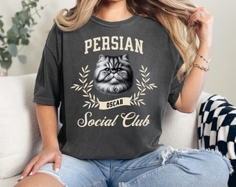 Custom Persian Social Club T-Shirt, Persian Cat TShirt, Persian Mom TShirt, Persian Mama Crewneck, Gift for Persian Cat Lovers