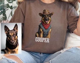 Turn Your Pet Into a Cowboy Shirt, Custom Dog Portrait Tee, Funny Pet Costume Shirt, Dog Lover Gift, Cat Mom Gift, Comfort Colors Shirt