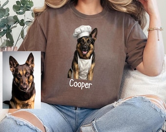 Turn Your Pet Into a Baker Shirt, Custom Dog Portrait Tee, Funny Dog Chef Shirt, Gift for Dog Mom, Cat Lover Gift, Pet Costume Shirt
