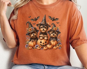 Comfort Colors Yorkie Halloween Shirt – Dog Halloween Tee – Fall Dog Shirt – Cute Pumpkin Dog T-Shirt – Autumn Pet Lover Gift