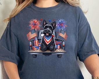 Comfort Colors 4th of July Scottie Shirt, Patriotic Dog Mom T-Shirt, Scottie Mama Gift, Scottish Terrier Lover Crewneck, Fourth of July Tee