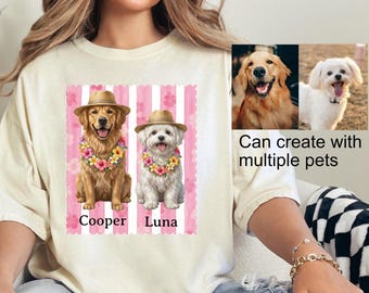 Custom Tropical Dog Shirt, Personalized Hawaiian Pet Portrait Shirt, Summer Beach Dog Shirt, Custom Dog Name Shirt, Vacation Pet Gift