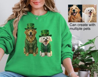 Custom St Patricks Day Dog Cat Sweatshirt based on Photo & Name, Personalized Dog Cat Lover Gift, Women Saint Paddys Day Sweater