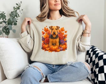 Fall Airedale Terrier Sweatshirt, Fall Colors Airedale Shirt, Autumn Leaves Sweater, Airedale Mom Fall Gift, Gift for Airedale Dog Lover