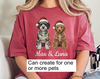 Custom Comfort Colors Christmas Dog TShirt with Pet Photo & Name – Personalized Dog Lover Gift – Festive Cute Dog Shirt Holiday Party