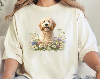 Goldendoodle Wildflowers Shirt, Floral Goldendoodle Dog Lover Crewneck, Botanical Goldendoodle Mom Pullover, Gift for Goldendoodle Owner