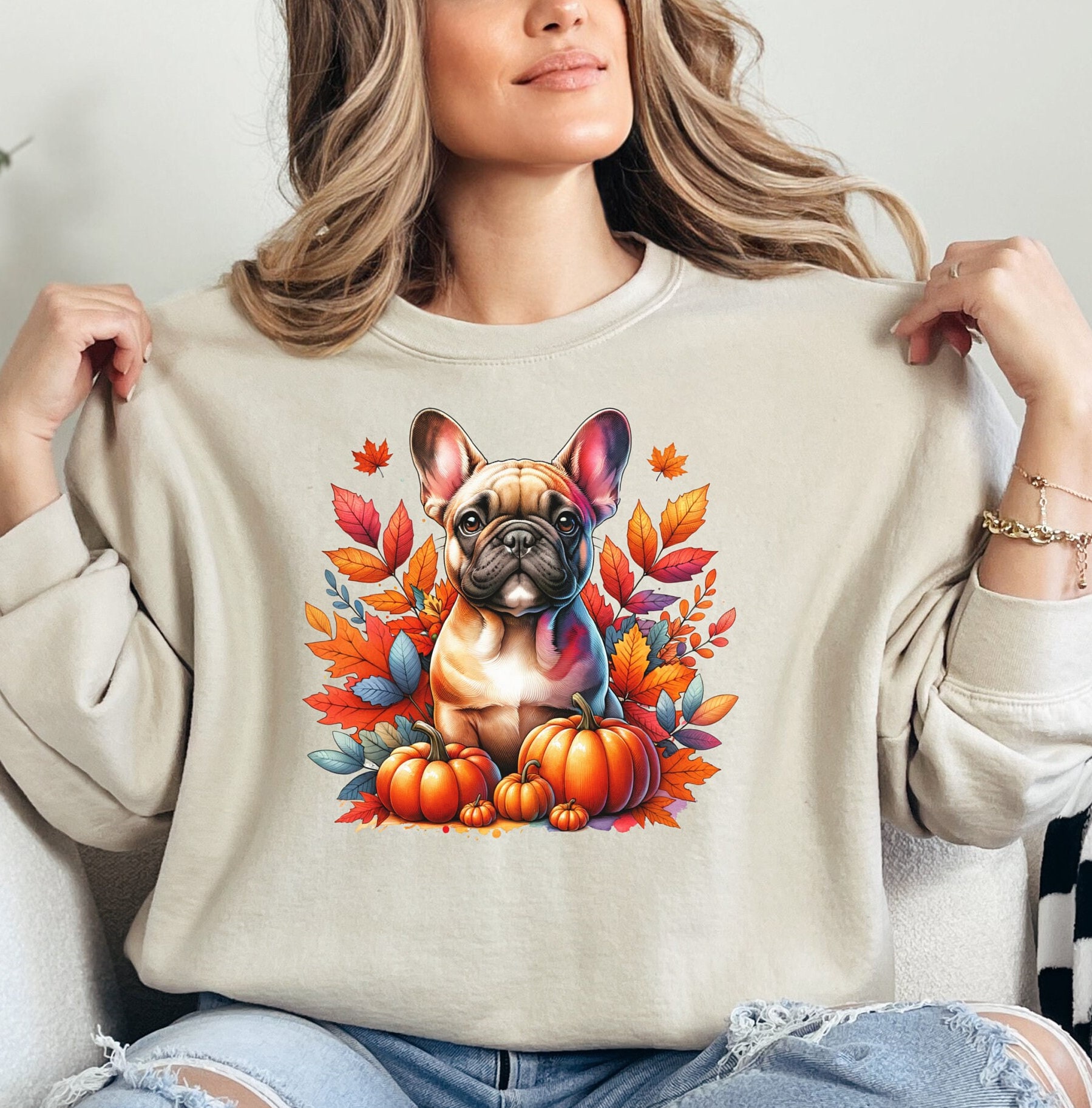 Fall French Bulldog Sweatshirt, Autumn Leaves Frenchie Sweater, Fall Colors Frenchie Crewneck, Frenchie Mom Fall Gift, Frenchie Lover Gift