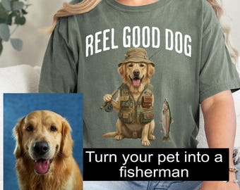 Custom Pet Photo Dog Fisherman Shirt, Funny Fishing Dog Tee, Lake Life Shirt, Gift for Fisherman, Dog Lover Gift