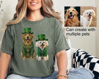 Custom Comfort Colors St Patricks Day Dog T-Shirt based on Photo & Name, Personalized Dog Cat Lover Gift, Women Saint Paddys Shirt