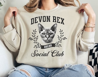 Custom Devon Rex Social Club Sweatshirt, Devon Rex Cat Sweatshirt, Devon Rex Mom Sweatshirt, Devon Rex Mama Sweater, Devon Rex Lover Gift