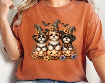 Comfort Colors Shih Tzu Halloween Shirt – Dog Halloween Tee – Fall Dog Shirt – Cute Pumpkin Dog T-Shirt – Autumn Pet Lover Gift