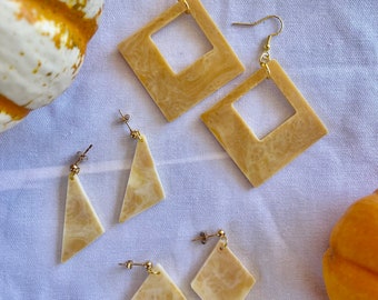 Light Yellow Marbled Resin Earrings