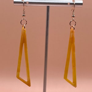 Pink, Orange, Yellow Marbled Hollow Triangle Resin Earrings