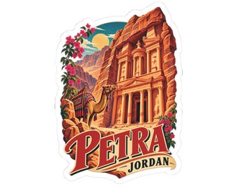 Pegatina troquelada con ilustración gráfica de Petra Jordan / Calcomanía de diseño vintage para viajes / Estilo viajero / Estilo turístico / Viajero por Asia