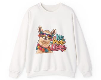 Sudadera con ilustración gráfica de No Prob Llama llama / Estilo retro de animales lindos / Cuello redondo con mensaje positivo / Moda alegre