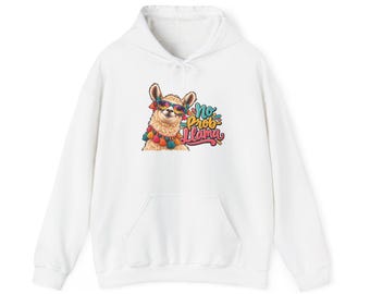 Sudadera con capucha de llama No Prob llama / Linda ilustración de llama / Diseño gráfico de fiesta colorida / Positividad / Estilo lindo / Moda divertida
