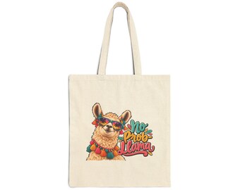 Bolso de mano No Prob-Llama / Ilustración gráfica de llama colorida / Estampado de alpaca boho / Positividad / Estilo adorable / Moda animal divertida