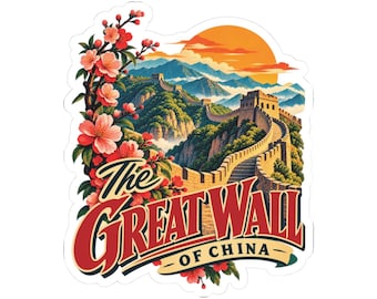 Pegatina troquelada de la Gran Muralla China / Calcomanía de diseño gráfico de viaje vintage / Estilo viajero / Amante de los viajes / Regalo para turistas / Asia