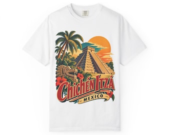 Camiseta con estampado de la puesta de sol en la pirámide de Chichén Itzá / Estilo souvenir de viaje a México / Regalo para turistas / Camiseta para viajeros / Maravilla