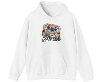 Sudadera con capucha "I Am Koalafied" (Soy Koalafied) / Sudadera con estampado de animales con juego de palabras divertido / Positividad / Moda divertida / Estilo hipster
