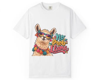 Camiseta No Prob Llama / Ilustración gráfica de llama colorida / Positividad / Estilo divertido / Moda adorable