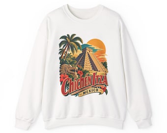 Sudadera con estampado de la puesta de sol en la pirámide de Chichén Itzá / Estilo souvenir de viaje a México / Regalo para turistas / Ganas de viajar / Maravilla