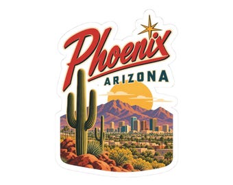Pegatina troquelada con el horizonte desértico de Phoenix, Arizona / Vinilo decorativo Wanderlust / Estilo viajero / Regalo para turistas / Oeste de Estados Unidos