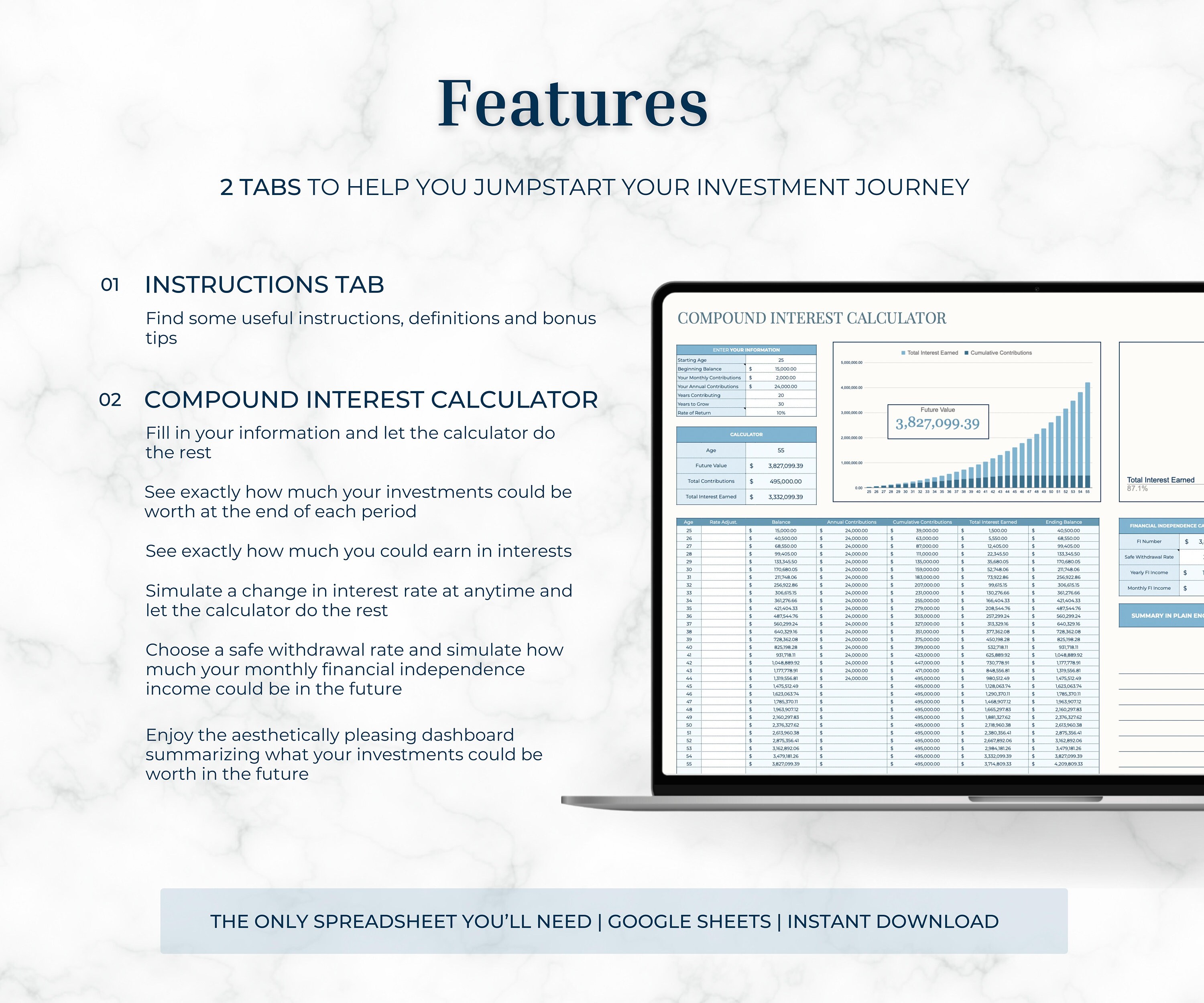 Compound Interest Calculator Google Sheets Template, Personal Finance
