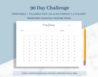 90 Day Challenge | Self-Discipline | Self-Care | Tracker | Goals and Objectives | Reward | Habit | Dreams | PDF or Digital