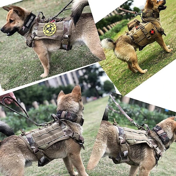 Military Tactical Harness for German Shepherd K9, Pet Training Vest, Large Dog Harness and Leash Set