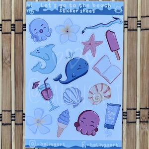 Adesivi da spiaggia e animali marini // Adesivi decorativi fatti a mano bullet journal, journaling, scrapbooking, fatto a mano, delfino, balena, gelato