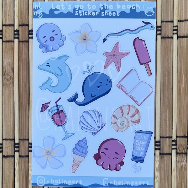 Stickers plage et animaux marins // Autocollants déco faits main bullet journal, journaling, scrapbooking, handmade, dauphin, baleine, glace