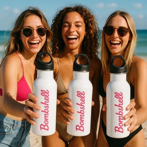 Bombshell Water Bottle | Love Island Inspired Gift | Bachelorette Party Favor | Girls Trip Beach Bottle | Bride Tribe Personalized Drinkware