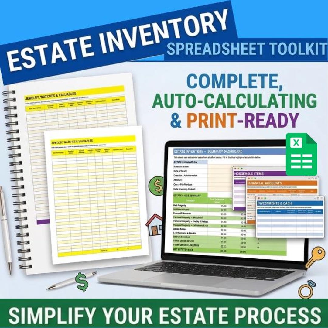 Estate Inventory Spreadsheet, Probate Asset Tracker, Executor Excel ...