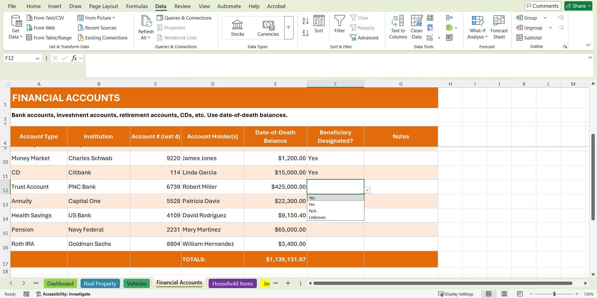 Estate Inventory Spreadsheet, Probate Asset Tracker, Executor Excel ...