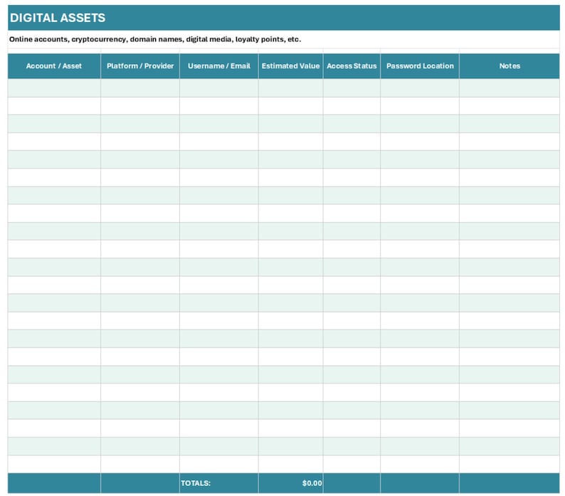 Estate Inventory Spreadsheet, Probate Asset Tracker, Executor Excel ...