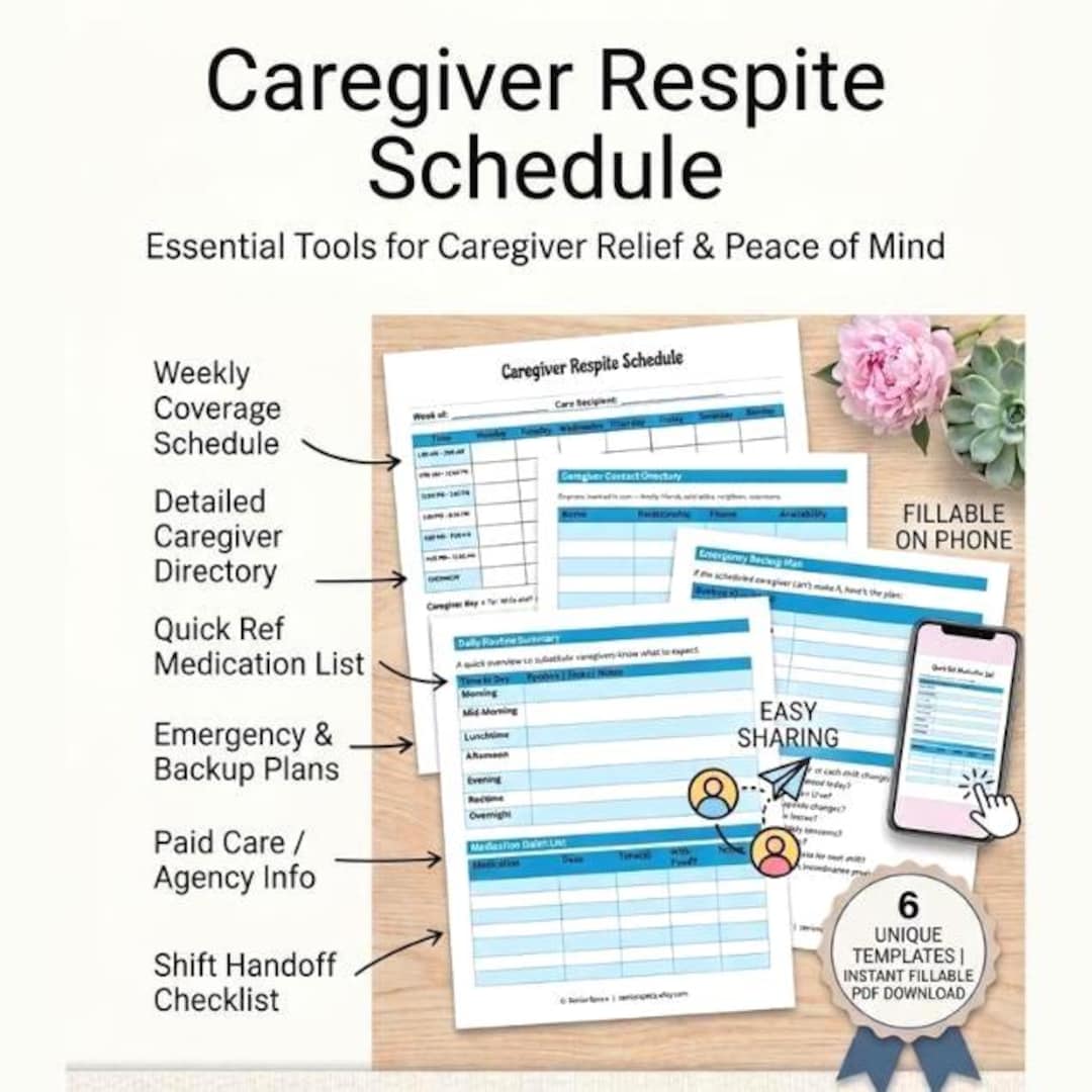 Respite Timesheet Caregiver Respite Schedule Fillable PDF, Family Care Coverage Planner ...
