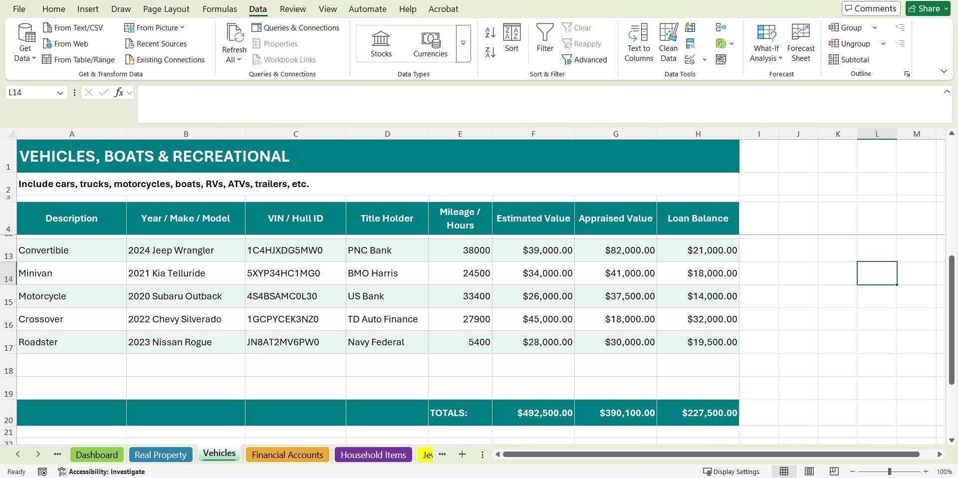 Estate Inventory Spreadsheet, Probate Asset Tracker, Executor Excel ...