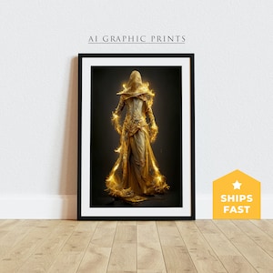 Gold Sorceress Surreal Art, Surreal Art Print, Fantasy Wall Art, Surreal Wall Decor For Home, Sorceress Poster, Abstract Surreal Art Prints